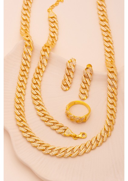 Kadın Gümüş Set - 22 Ayar Gerçek Altın Kaplama (Kararmaz) Taşlı Gurmet Model Gümüş Set modelleri