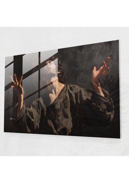 Caravaggio Stili Cam Sanatı - Vahiy Anındaki Figür - Caravaggio, Cam Sanatı, Ev Dekorasyonu, Cam Baskı, 45 x 30 cm