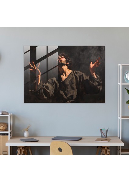 Caravaggio Stili Cam Sanatı - Vahiy Anındaki Figür - Caravaggio, Cam Sanatı, Ev Dekorasyonu, Cam Baskı, 45 x 30 cm modelleri