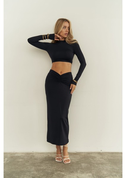 Bonita Siyah Crop Etek Takım