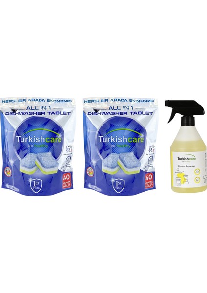 Bulaşık Makinesi Tableti 40 Lı x 2 Ad + Ağır Yağ Sökücü Sprey 500 ml