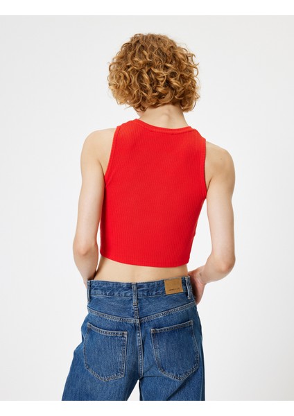 Basic Crop Atlet Baskılı Bisiklet Yaka Pamuklu