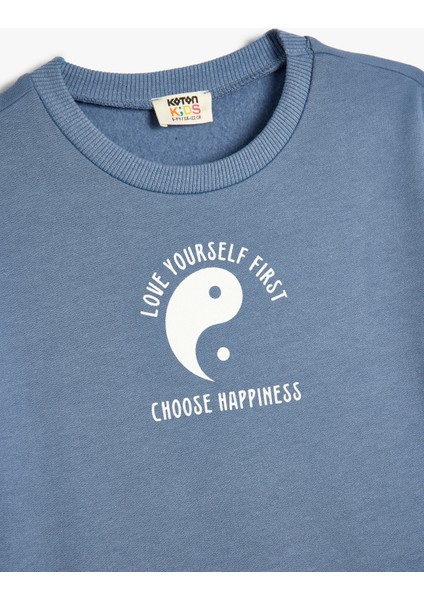 Sweatshirt Baskı Detaylı Uzun Kollu Bisiklet Yaka Şardonlu modelleri