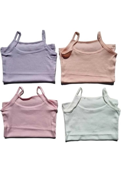 Kız Çocuk 4'Lü Premium Fitilli Penye Kumaş Ip Askılı Atlet