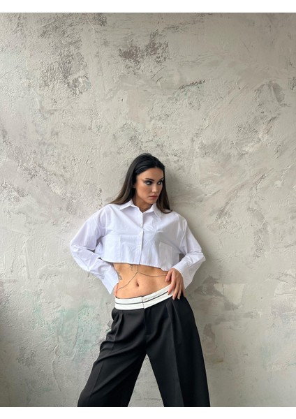 Beyaz Cepli Kısa Crop Gömlek 25205 fiyatları