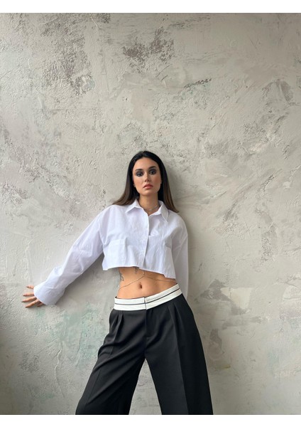 Beyaz Cepli Kısa Crop Gömlek 25205 indirimleri