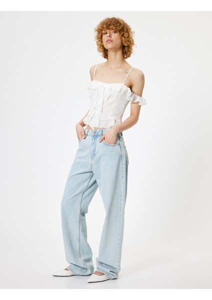 Omuzları Açık Fırfırlı Bluz Crop Ince Askılı fiyatları