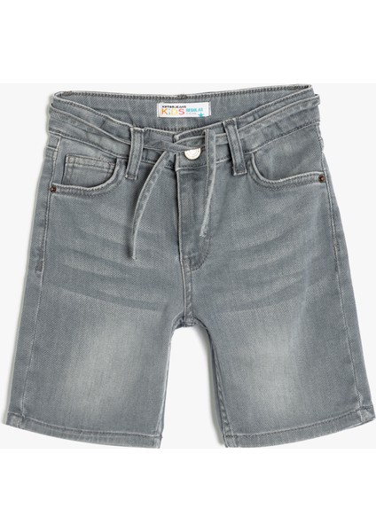 Bermuda Kot Şort Beli Ayarlanabilir Lastikli Pamuklu