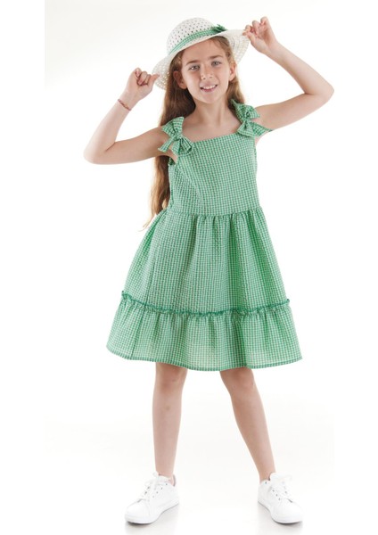 Kız Çocuk Elbise Gofre Pitikare Şapkalı Set Elbise Pamuklu Ak2524