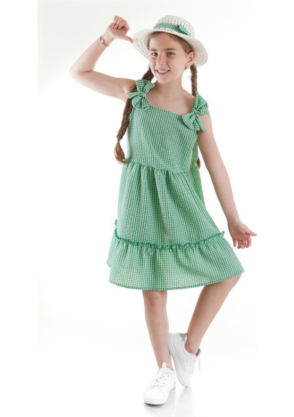 Kız Çocuk Elbise Gofre Pitikare Şapkalı Set Elbise Pamuklu Ak2524 fırsatları