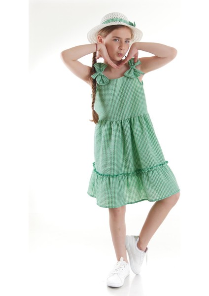 Kız Çocuk Elbise Gofre Pitikare Şapkalı Set Elbise Pamuklu Ak2524 indirimleri