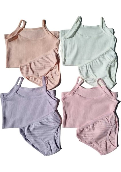 Kız Çocuk 4'Lü Premium Fitilli Penye Kumaş Ip Askılı Atlet Külot Takımı