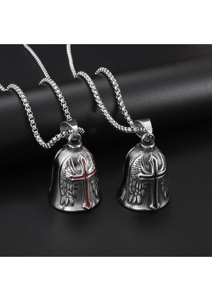 AL2260-GÜMÜŞ Retro Punk Tarzı Erkek Çapraz Şanslı Çan Melek Kanat Şövalye Çan Anahtarlık Motosiklet Sürme Guardian Bell Aksesuarları (Yurt Dışından)