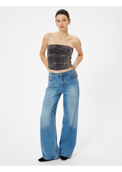 Leopar Desenli Crop Üst Tül Drapeli fiyatları