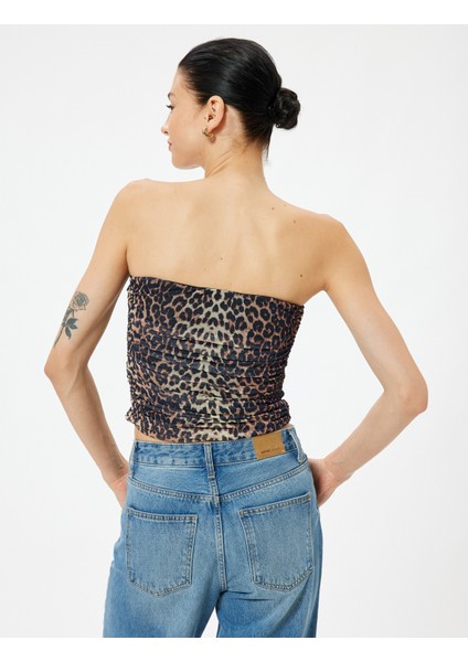 Leopar Desenli Crop Üst Tül Drapeli fırsatları