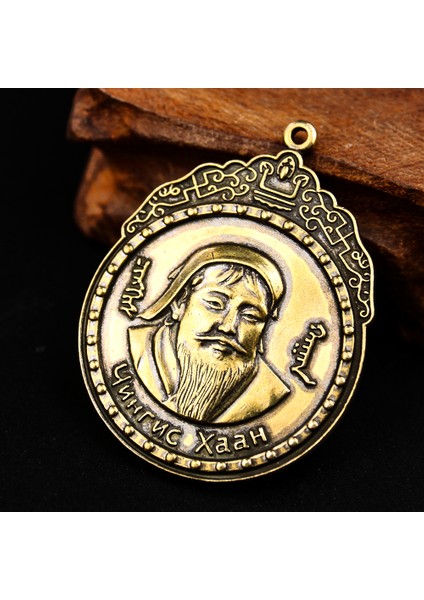 YP177 Kır Lideri Moğol Elemental Takı Kralı Saf Bakır Kafa Asılı Cengiz Han Küçük Kolye Süsler Heykeli (Yurt Dışından)