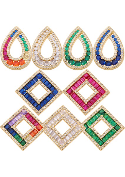 Pembe Juya Dıy Lüks Gökkuşağı Kristal Kaplamalı 18 K Gerçek Altın Kaplama Fatima Ayı Yılan Kare Oval Şekil Geometri Kolye Malzemeleri (Yurt Dışından) fiyatları