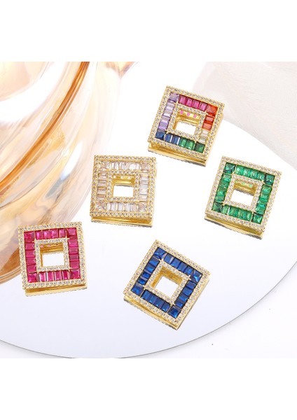 Pembe Juya Dıy Lüks Gökkuşağı Kristal Kaplamalı 18 K Gerçek Altın Kaplama Fatima Ayı Yılan Kare Oval Şekil Geometri Kolye Malzemeleri (Yurt Dışından) fırsatları