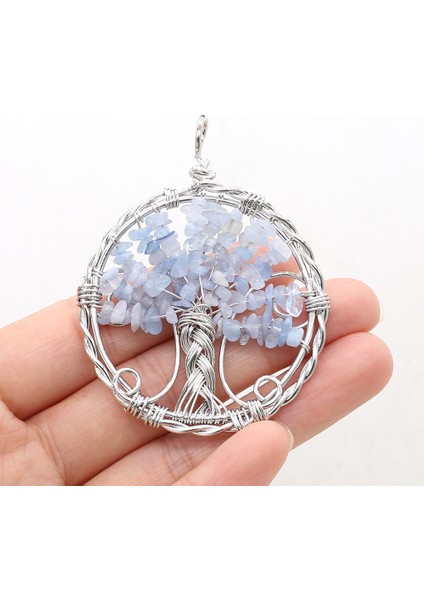 Akuamarin Moda Charm Hayat Ağacı Çakıl Kolye Bilgelik Ağacı Çakra Reiki Şifa Doğal Taş Kristal Takı Yapımı Için Dıy Kolye (Yurt Dışından)