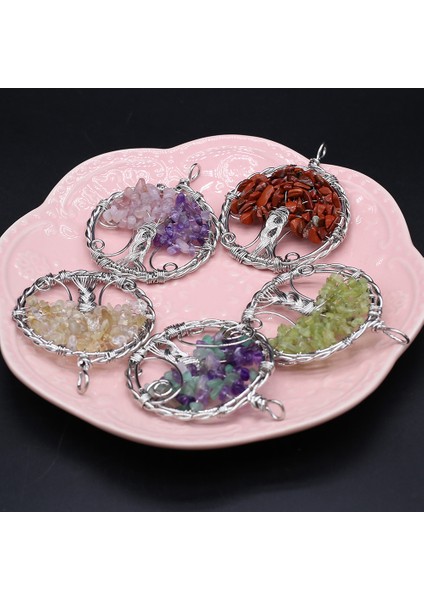 Akuamarin Moda Charm Hayat Ağacı Çakıl Kolye Bilgelik Ağacı Çakra Reiki Şifa Doğal Taş Kristal Takı Yapımı Için Dıy Kolye (Yurt Dışından)