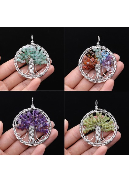 Akuamarin Moda Charm Hayat Ağacı Çakıl Kolye Bilgelik Ağacı Çakra Reiki Şifa Doğal Taş Kristal Takı Yapımı Için Dıy Kolye (Yurt Dışından)