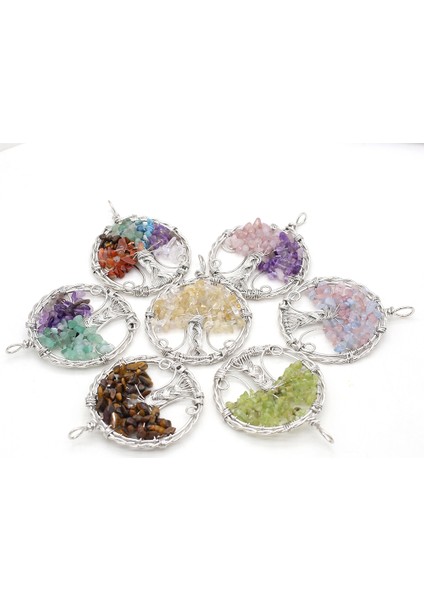 Akuamarin Moda Charm Hayat Ağacı Çakıl Kolye Bilgelik Ağacı Çakra Reiki Şifa Doğal Taş Kristal Takı Yapımı Için Dıy Kolye (Yurt Dışından)