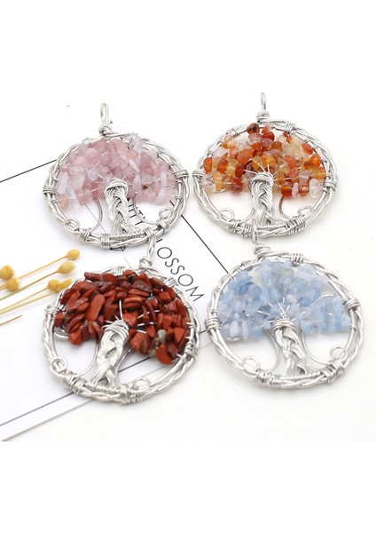 Akuamarin Moda Charm Hayat Ağacı Çakıl Kolye Bilgelik Ağacı Çakra Reiki Şifa Doğal Taş Kristal Takı Yapımı Için Dıy Kolye (Yurt Dışından)
