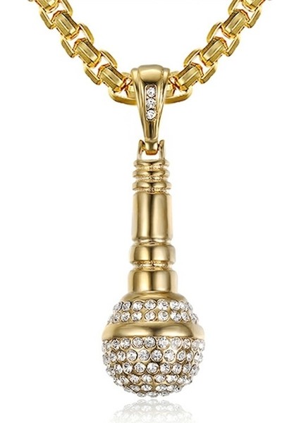 Altın Mikrofon Erkek Kolye Hip Hop Kaya Kakma Rhinestone Mikrofon Metal Kolye Parti Erkek Takı Aksesuarları 2 Renk (Yurt Dışından)