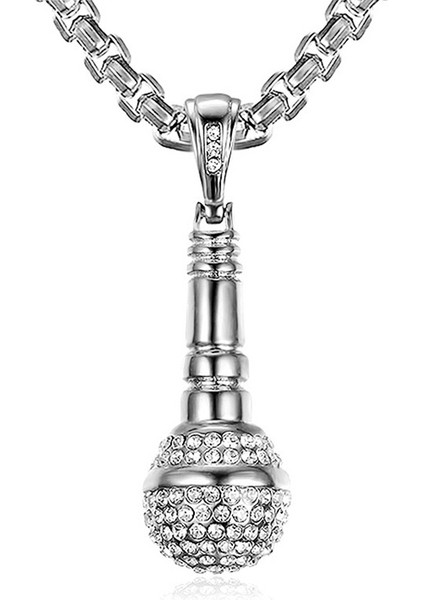 Altın Mikrofon Erkek Kolye Hip Hop Kaya Kakma Rhinestone Mikrofon Metal Kolye Parti Erkek Takı Aksesuarları 2 Renk (Yurt Dışından) fiyatları