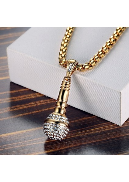 Altın Mikrofon Erkek Kolye Hip Hop Kaya Kakma Rhinestone Mikrofon Metal Kolye Parti Erkek Takı Aksesuarları 2 Renk (Yurt Dışından) fırsatları