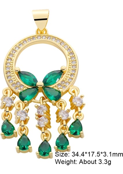 Yeşil Juya Dıy Lüks Gökkuşağı Kristal Kaplamalı 18 K Gerçek Altın Kaplama Fatima Ayı Yılan Kare Oval Şekil Geometri Kolye Malzemeleri (Yurt Dışından)