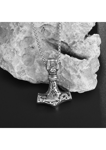 9184-GÜMÜŞ Iskandinav Viking Thor Odin Çekiç Kolye Erkekler Için Mjolnir Iskandinav Rune Muska Erkek Kolye Kolye Takı (Yurt Dışından)