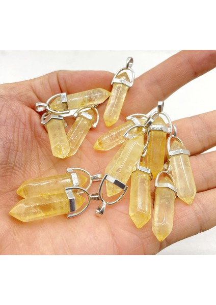 No.14 Doğal Taş Taş Kuvars Kristal Florit Sitrin Altıgen Sarkaç Reiki Charm Kolye Dıy Takı Yapımı Kolye (Yurt Dışından)