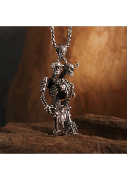 AL19695-GÜMÜŞ Üç Başlı Yarasa Şeytan Kanatları Kolye Koyun Kafası Yılan Kafası Şeytan Kolye Erkek Gotik Punk Lokomotif Kaya Takı (Yurt Dışından)