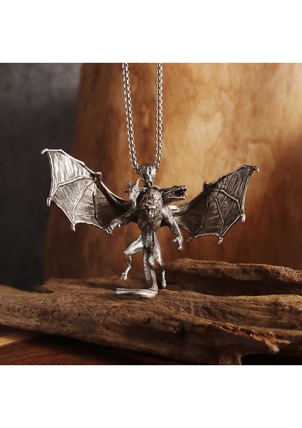 AL19695-GÜMÜŞ Üç Başlı Yarasa Şeytan Kanatları Kolye Koyun Kafası Yılan Kafası Şeytan Kolye Erkek Gotik Punk Lokomotif Kaya Takı (Yurt Dışından) fiyatları