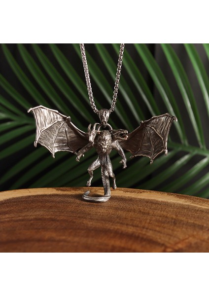AL19695-GÜMÜŞ Üç Başlı Yarasa Şeytan Kanatları Kolye Koyun Kafası Yılan Kafası Şeytan Kolye Erkek Gotik Punk Lokomotif Kaya Takı (Yurt Dışından) modelleri