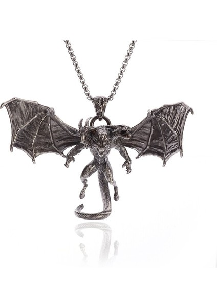 AL19695-GÜMÜŞ Üç Başlı Yarasa Şeytan Kanatları Kolye Koyun Kafası Yılan Kafası Şeytan Kolye Erkek Gotik Punk Lokomotif Kaya Takı (Yurt Dışından) fırsatları