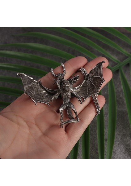 AL19695-GÜMÜŞ Üç Başlı Yarasa Şeytan Kanatları Kolye Koyun Kafası Yılan Kafası Şeytan Kolye Erkek Gotik Punk Lokomotif Kaya Takı (Yurt Dışından) indirimleri
