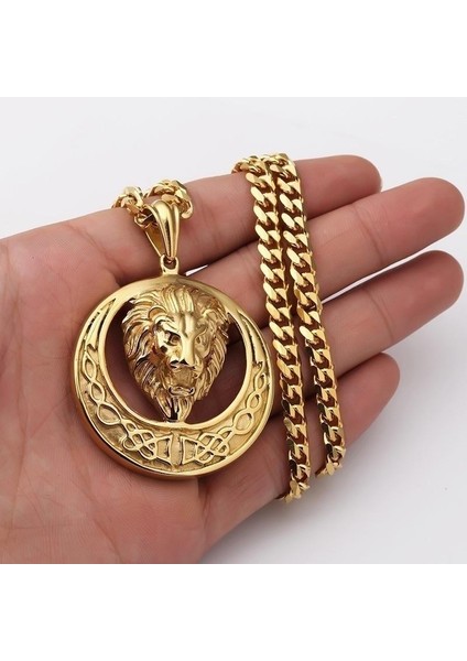 C14211-ALTIN Claunk Zirkon Altın Kaplama Aslan Kolye Kolye Erkek Yüksek Li Metal Rock Parti Takı (Yurt Dışından)