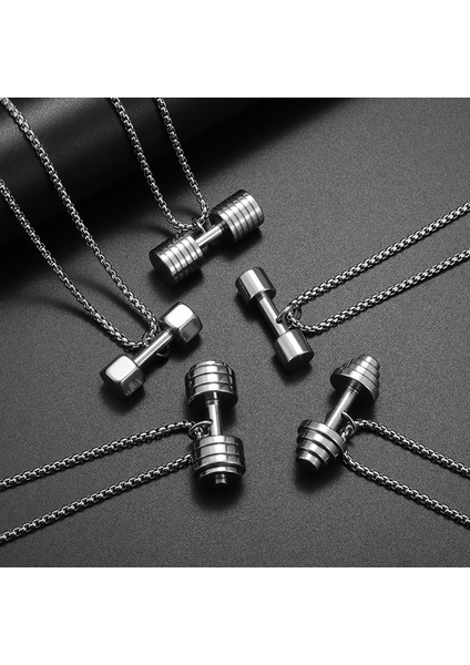 C Erkekler Kadınlar Paslanmaz Çelik Spor Kolye Halter Halter Dambıl Kolye Kolye Punk Hip Hop Spor Spor Takı (Yurt Dışından)