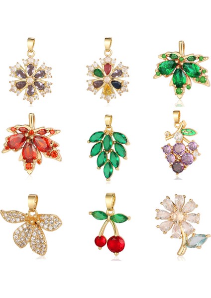 VC068X3 3 Adetlot Trendy Ayçiçeği Üzüm Kiraz Zirkon Kolye Çapraz Su Damlası Akçaağaç Yaprağı Bakır Cz Charms Dıy Takı Kolye Kolye (Yurt Dışından)