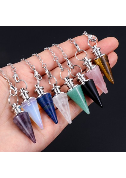 10-Ametist 1 Adet Konik Kolye Şifa Kristal Doğal Taş Taş Kaya Gül Kuvars Ametist Reiki Sarkaç Kolye Takı Hediyeler (Yurt Dışından)