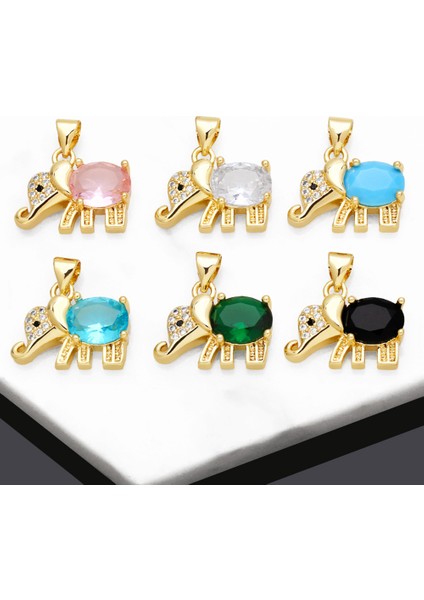 Yeşil Ocesrıo Trendy Renkli Oval Kristal Fil Kolye Kolye Bakır Altın Kaplama Hayvan Figürlü Mücevherat Yapımı Malzemeleri PDTB146 (Yurt Dışından)