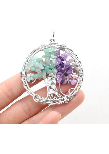 Aventurinametist Moda Charm Hayat Ağacı Çakıl Kolye Bilgelik Ağacı Çakra Reiki Şifa Doğal Taş Kristal Takı Yapımı Için Dıy Kolye (Yurt Dışından)