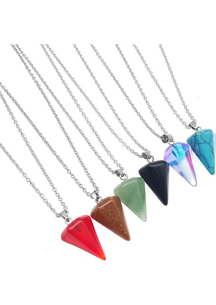 Malakit Doğal Taş Lapis Lazuli Çakra Sarkaç Kolye Kolye Paslanmaz Çelik Zincir Reiki Şifa Pembe Kristal Howlite Kolye (Yurt Dışından) modelleri