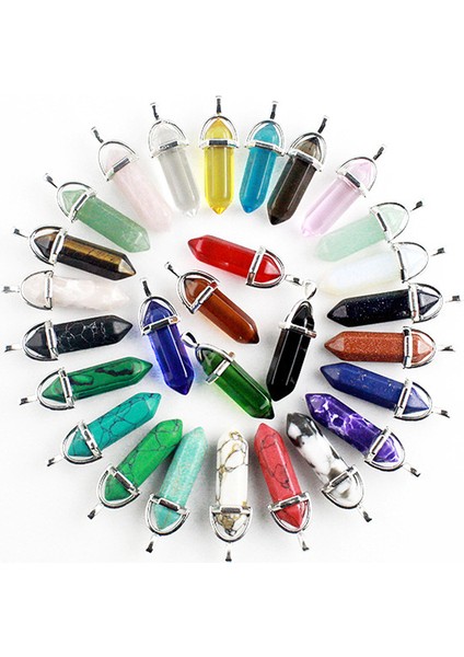 No.19 Boyutu Altıgen Çakra Sarkaç Kolye Kolye Dıy Takı Yapımı Kadın Gençler Kızlar Doğal Taş Kolye Moda Takı (Yurt Dışından) fiyatları