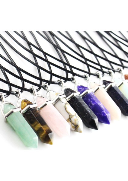 No.19 Boyutu Altıgen Çakra Sarkaç Kolye Kolye Dıy Takı Yapımı Kadın Gençler Kızlar Doğal Taş Kolye Moda Takı (Yurt Dışından) modelleri