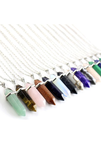 No.19 Boyutu Altıgen Çakra Sarkaç Kolye Kolye Dıy Takı Yapımı Kadın Gençler Kızlar Doğal Taş Kolye Moda Takı (Yurt Dışından) indirimleri