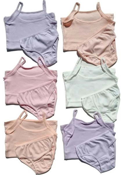 Kız Çocuk 6'Lı Premium Fitilli Penye Kumaş Ip Askılı Atlet Külot Takımı