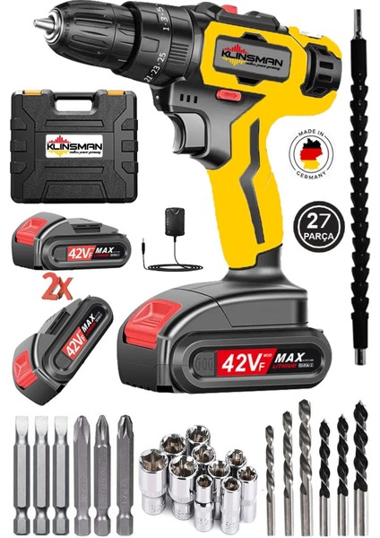 Alman Black Series X-Walt Darbeli 42 V 15 Amp Yeni Nesil Lion Akülü Vidalama Matkap 27 Pcs Set